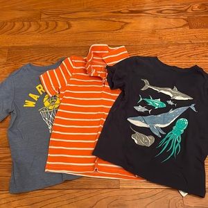 3 boys size 3T short sleeve tops. Golden state warriors, polo and fish shirts